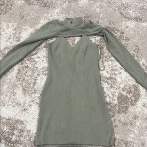 Elegant Sage Green Ribbed Dress